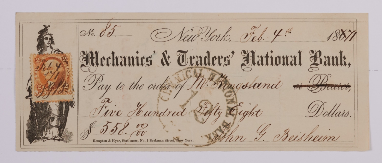 A 19th century bank check