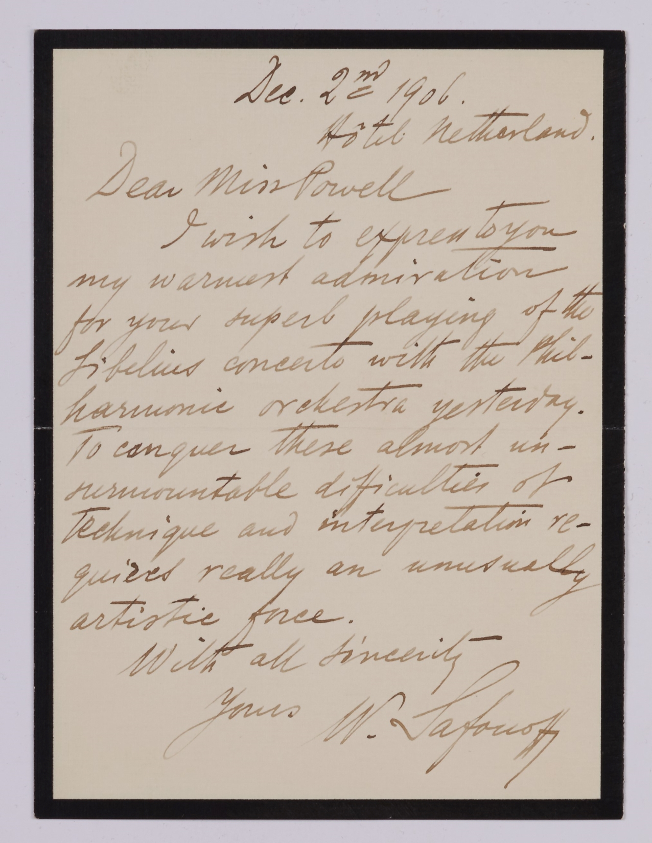 A letter signed by Wassily Safonoff to Maud Powell