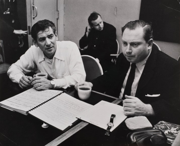 Black-and-white photo of Leonard Bernstein and Isaac Stern.