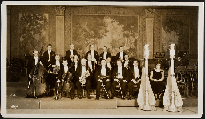 Photograph of New York Philharmonic Principal musicians with Goldner at far right