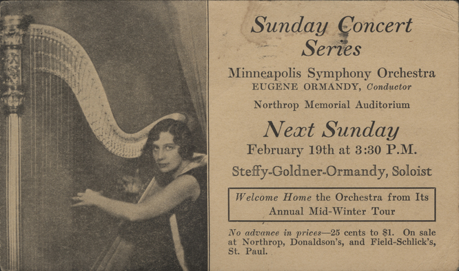 Advertisement of Steffy Goldner's solo performance with the Minneapolis Symphony