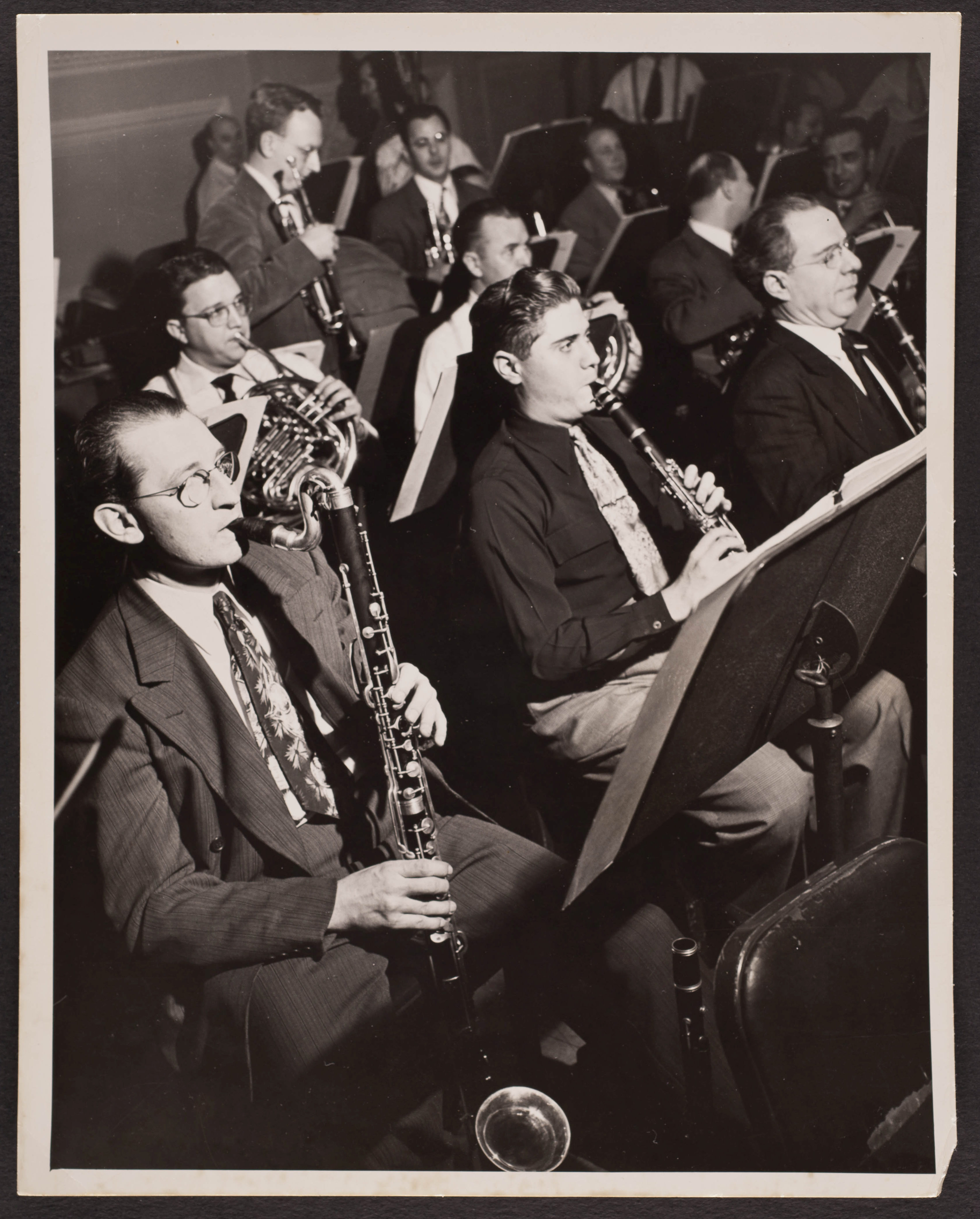 Leonard Schaller, Stanley Drucker, and Napoleon Cerminara in rehearsal, late 1940s